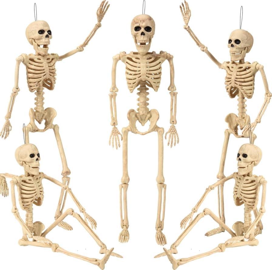 5 Pack 18" Posable Halloween Skeleton Decorations,Human Bones for Halloween Party with Movable Joints,for Haunted Houses, Front Lawn, Graveyard Props