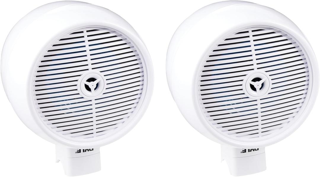 Pyle Bluetooth Waterproof Off-Road Speakers - 8 300W 2-Way Marine Wakeboard Tower Sound System w/LED Light, Full Range Outdoor Stereo Speaker for Car ATV UTV, Jeep, Boat, Includes Brackets (White)