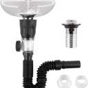 iFealClear Bathroom Sink Drain Kit, Flexible P-Trap Drain Pipe with Pop Up Stopper, Expandable Bathroom Sink Pipe Replacement with 2 Adapters, Fits 1-1/4'', 1-1/2'', 2" Holes, Hair Catcher, Chrome