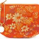 Handmade Jewelry Pouch Women Coin Purse Brocade Zipper Wallet Silk Makeup Bag - ORANGE