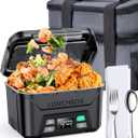 Rechargeable Heated Lunch Box for Men, 1.3L Cordless Electric Lunch Box for Adults with Smart Scheduled Heating, Portable Food Warmer with Complete Accessories (Black)