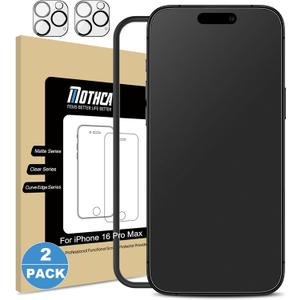 Mothca 2 Pack Matte Glass Screen Protector for iPhone 16 Pro Max[6.9 inch] + 2 Pack Camera Lens Protector, Anti-Glare & Anti-Fingerprint Case Friendly Tempered Glass Film, Bubble Free, Smooth as Silk