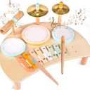 Toddlers Drum Set Toys for Toddlers 1-3,Baby Drum with Xylophone,Musical Instruments Toy, Kids Wooden Montessori Toys Birthday Gift for Boys Girls