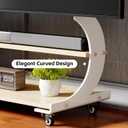Arc-Shaped Art Mobile TV Stand Rolling TV Cart with Wheels for Most 50-100 Inch TV Portable Floor TV Stand with 2-Tier Wooden Shelves, Height Adjustable Holds up to 220lbs,VESA 900x600mm,White