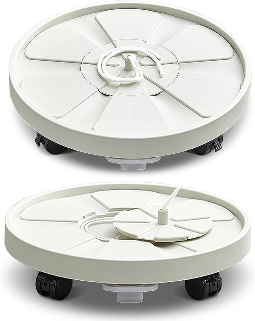 Planter Caddies 2 Set Lockable Caster Wheels, Heavy Duty Plant Stand Tray, Sturdy Plant Dolly Indoor/Outdoor Home Decor Flower Pot Rack with Large Water Storage Drawer Absorbe Cotton- Ivory White