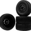4PCS 1/10 Short Course Truck Tires & Wheels Plastic Rims OD109mm Compatible with Traxxas Slash 2WD/4WD Losi Tenacity HPI Redcat Blackout Tamiya Kyosho 1/10 RC Short Course Truck,10-Holes