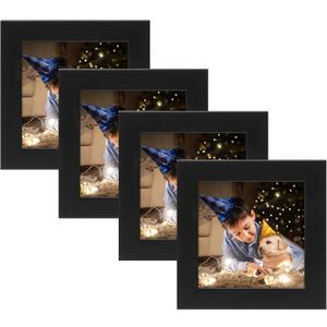 AUEAR, 4x4 Square Picture Frame, Solid Wood and High Definition Glass, 4 Inch Square Small Picture Frames, Wall or Tabletop Display, Decorate Home or Office (Black, 4 Pack)