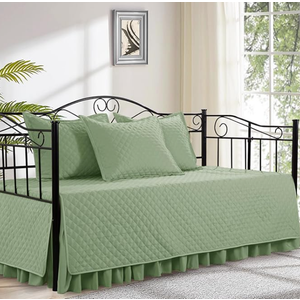 HOMBYS Daybed Cover Sets Diamond Stitching Daybed Bedding Set, All Season Cozy Bedding with Bedskirt with Shams, Microfiber Filling, 5 Pieces, Sage Green