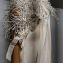 PHI VILLA 7ft Beach Umbrella with Fringe & Sand Anchor, Outdoor Patio Heavy Duty Windproof Portable Tassel Umbrellas for Sand with Push Button Tilt & Carrying Bag, UPF 50+, White(No Base)