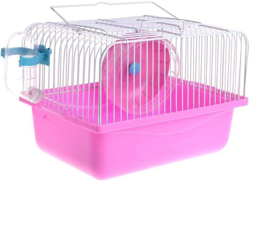 Small Pet Hamster Cage with Running Wheel Water Bottle Food Basin Portable Carrier House Mice Home Habitat for Going Out, Traveling (Pink)