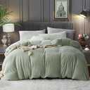 YASMENG Fluffy Velvet Duvet Cover Set Sage Green Queen Size Fall Winter Soft Warm Flannel Comforter Cover Light Green 90" x 90" Luxury Cozy Plush Fleece Full Reversible Bedding Duvet Cover Set 1Pcs