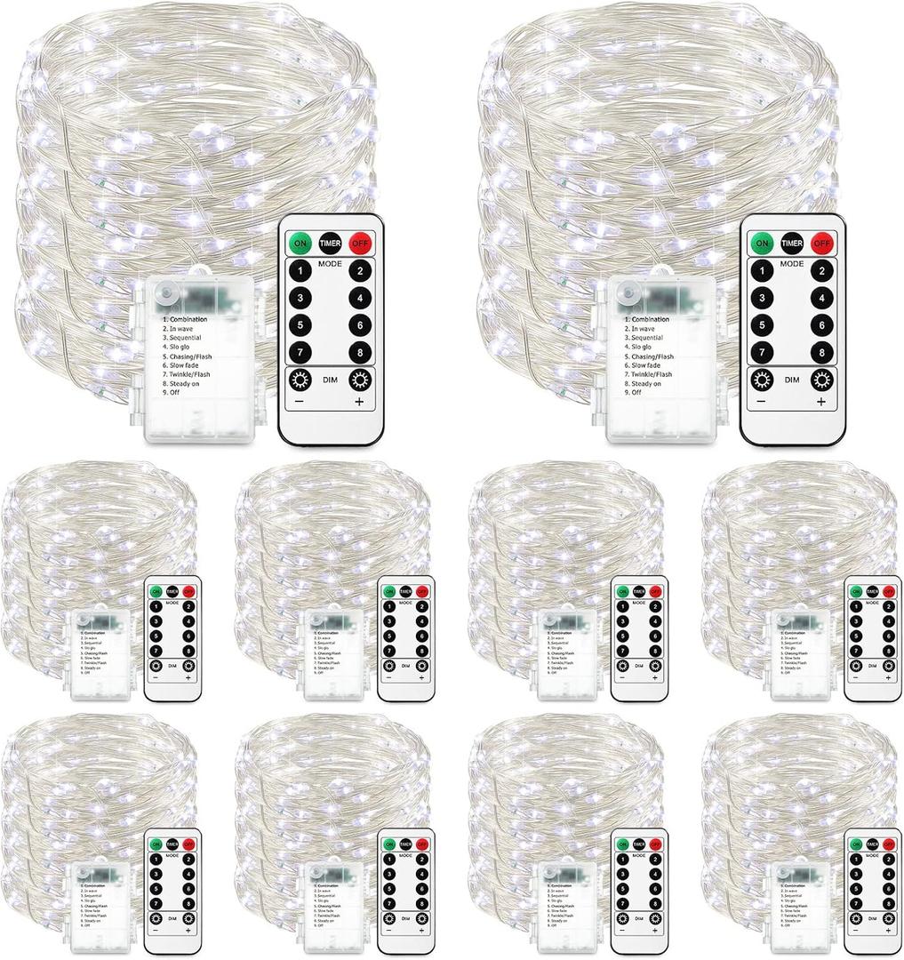 Tuanse 10 Pack Fairy String Light with Timer Function 16.4 ft 50 LED Twinkle Copper Wire Light Battery Operated for Christmas Bedroom Garden Party Decor(Cool White)