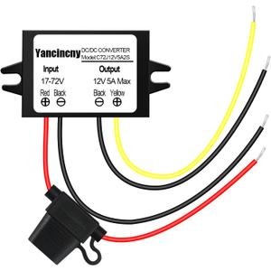 DC 24V 36V 48V 60V 72V Step Down to 12V 5A 60W Converter Regulator Reducer Power Supply Module Buck Transformer, Waterproof DC 24V to 12V Converter with Fuse for Golf Cart