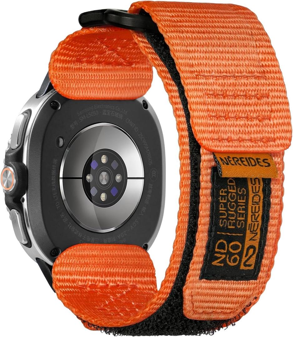 Nereides Watch Band Compatible with Samsung Galaxy watch8 40/44mm, watch 8 Classic 46mm for Men Women, Nylon Sports Adjustable Replacement Strap(Orange)