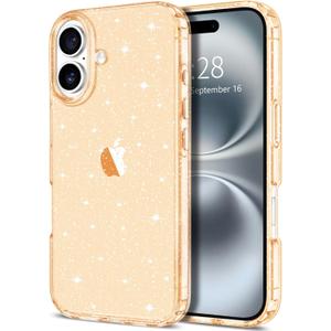 6 x Hython for iPhone 16 Case Glitter, Clear Glitter Sparkly Shiny Bling Sparkle Cute Cover, Anti-Scratch Soft TPU Thin Slim Fit Shockproof Protective Phone Cases for Women Girls, Gold Glitter