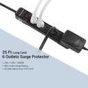 DEWENWILS 25FT Power Strip Surge Protector, 6-Outlet Strips with Low Profile Flat Plug, 15 Amp Circuit Breaker, 500 Joules, Wall Mount, UL Listed