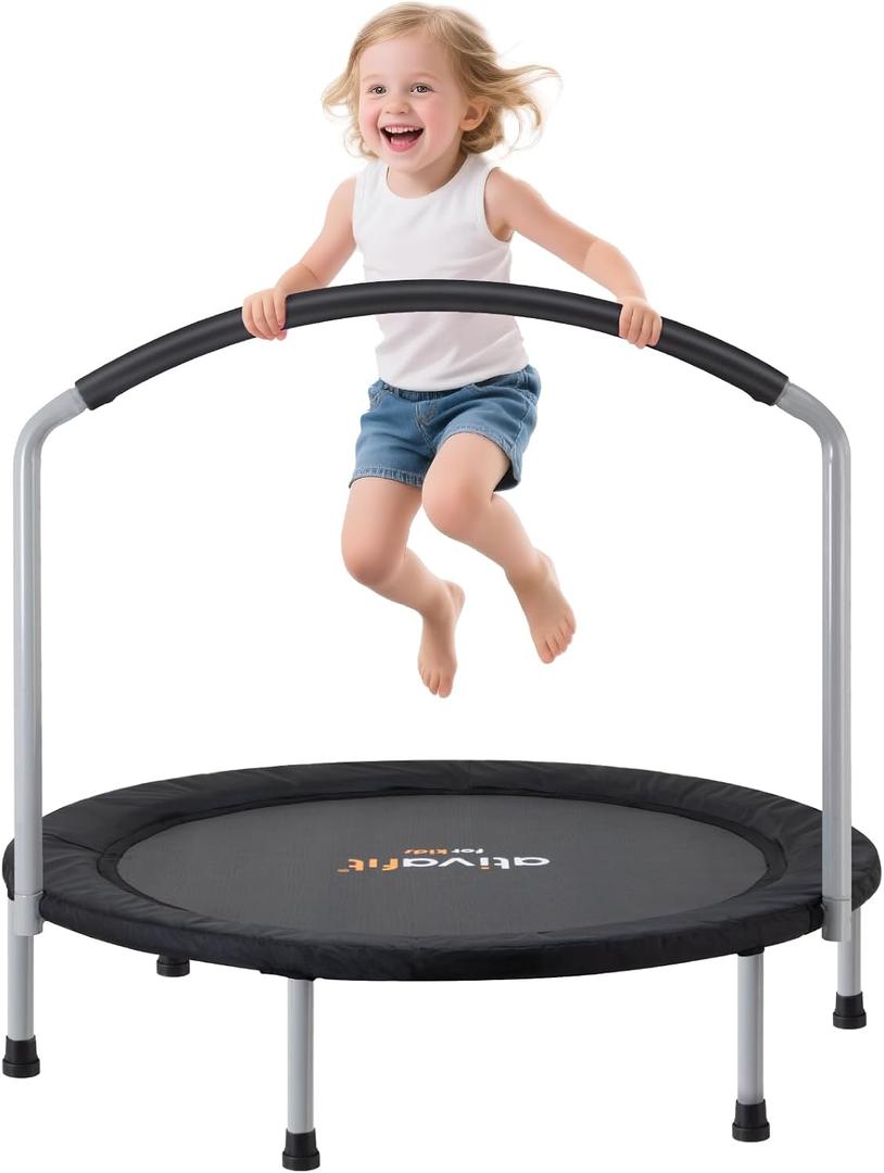 Ativafit 36inch Elastic Band Big Handle Toddler Trampoline for Kids Ages 2-6 Indoor Outdoor Mini Trampoline with Safety Padded Cover Fun for Kids
