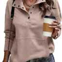 SHEWIN Womens Sweatshirt Casual Long Sleeve Lightweight Sweatshirts Button Loose Pullover Tops (Large)