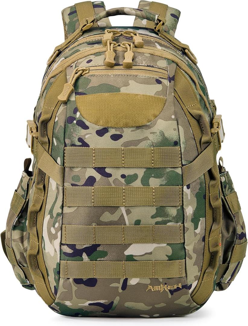 21L Small Tactical Backpack | Fit 12 Inch Laptop, Water Bottle Holder, 1050D fabric, Molle, Daily Work, Travel, Hiking (Camo)