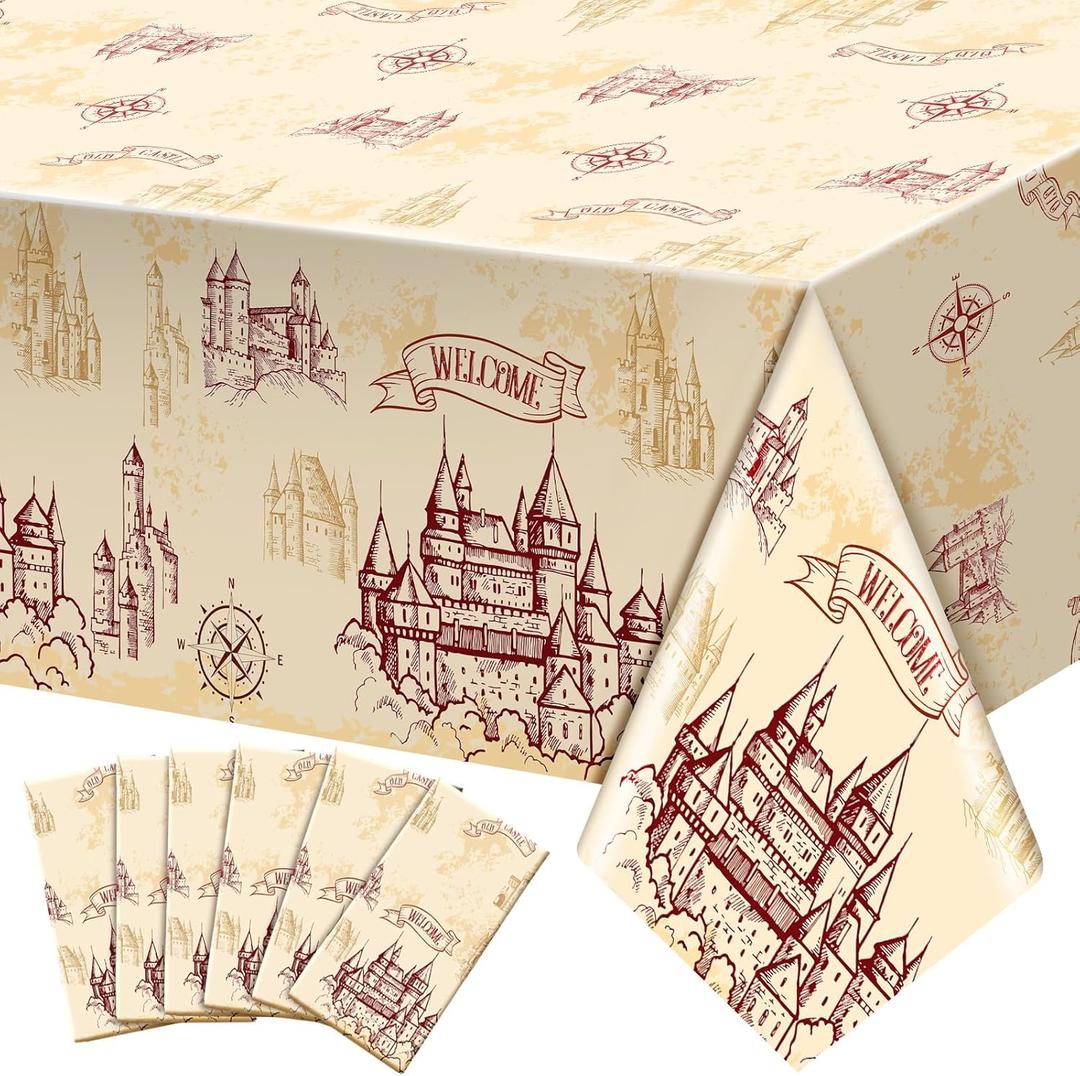6 Pcs Wizard Tablecloth Decorations Wizard Party Plastic Table Cloth Disposable Vintage Castle Decor for Decoration Halloween Witch Party Supplies