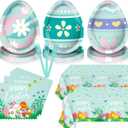92 Pcs Easter Plates and Napkins, Easter Party Decorations Paper Tableware Set Includes Egg Plates Disposable, Napkins, Plastic Tablecloth, Forks for 30 Guests