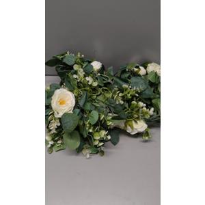 TOCHGREEN 2 Pack 13Ft Artificial Eucalyptus Flower Garland with White Roses, Fake Rose Flower Greenery Garland Floral Vines for Wedding Home Party Table Runner Decor (2PCS, White)
