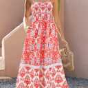 Gardenwed Women's Floral Print Maxi Dress,Spaghetti Strap Smocked Bodice A-Line Sundress with Pockets (Medium)