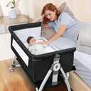 VOOI Baby Bassinet Bedside Sleeper, 3 in 1 Rocking Bassinet for Baby, Bassinet Bedside Sleeper with Wheels, Adjustable Height, Storage Basket, Mattress & Canopy, Bed Side Bassinet for Newborn, Crib