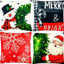 Haundry 4pcs Christmas Pillow Covers 18x18 Inch Red Pillow Covers Xmas Decorations Buffalo Tree Joy Merry Christmas Pillows Winter Holiday Farmhouse Seasonal Throw Case Decor for Sofa Couch