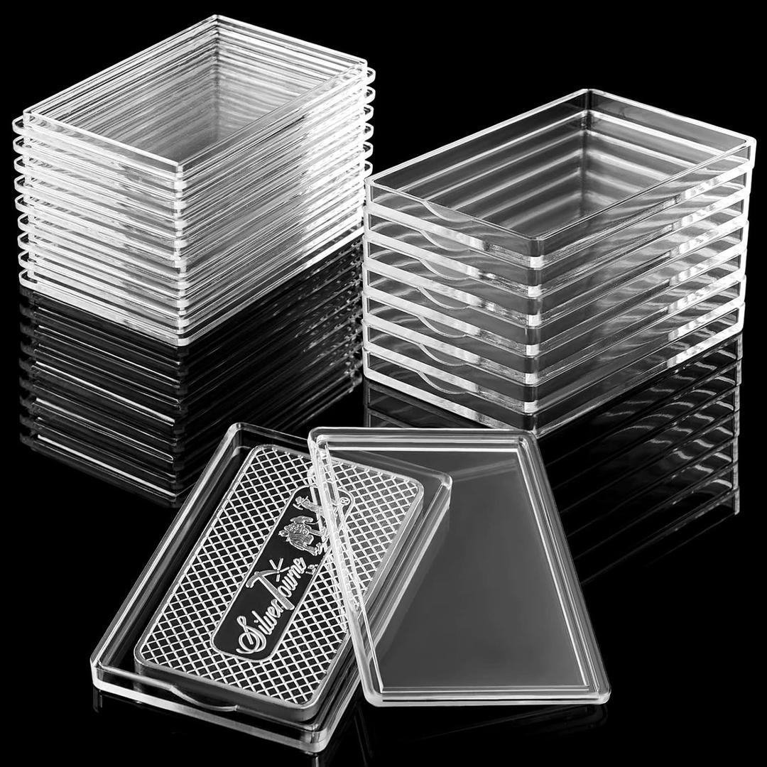 Geiserailie 15 Pcs 1 oz Silver Bar Holder Case, Clear Acrylic Silver Bar Holder Capsule Storage Container Box for 1 Ounce
