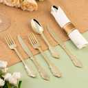 Bestluck 75PCS Gold Plastic Silverware for 25 Guests, Heavy Duty Gold Disposable Utensils Sets, Includes 25 Forks, 25 Spoons, 25 Knives, Elegant Cutlery Perfect for Wedding, Party