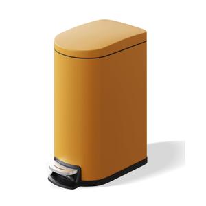 Garvee 2.6 gal / 10 L Metal Bathroom Trash Can with Lid, Slim Waterproof Garbage Can for Bedroom, Small Step-on Trash Bin with Inner Bucket, Rear Handle, Soft Close Lid, Yellow