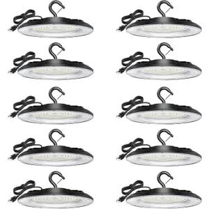 GoBright 10-Pack UFO LED High Bay Light, Ultra Bright 30000 Lumens, 200W IP65 Waterproof Commercial LED Shop Lights for Workshop Factory Barn Warehouse Garage, 5000K Daylight White, Ceiling Mount,120V
