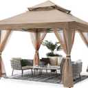 ABCCANOPY Pop Up Gazebo 13x13 - Outdoor Canopy Tent with Mosquito Netting for Patio Garden Backyard, Khaki