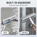 3 in 1 Floor Scrub Brush with Long Handle, Household Push Broom with V-Shaped Stiff Bristles, Detachable Head with Squeegee and Tweezer, Heavy Duty Scrubber Deck Brush for Bathroom Tile Patio Garage