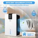 PSOS Dehumidifier, Dehumidifiers for Home, 98 OZ Water Tank, (1000 sq.ft) Quiet Dehumidifier for Bathroom Basement Bedroom with Humidity Display, Relaxing 7 Color Ambient Light, Auto Shut Off(White)