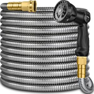 Metal Garden Hose 200 FT - Stainless Steel Garden Hose Leak-Proof with Layer Latex Core - 2025 Version/New Patented,Lightweight,Durable, Less-Kink Flexible Metal Water Hoses (Silver)