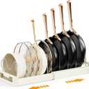 Pots and Pans Organizer Under Cabinet - Pot Lid Holder, Expandable Pan Organizer for Cabinet, Pot Rack with 10 Adjustable Compartments for Kitchen Cabinet, Frying Rack, Lid, Cookware,1 Pcs (White)