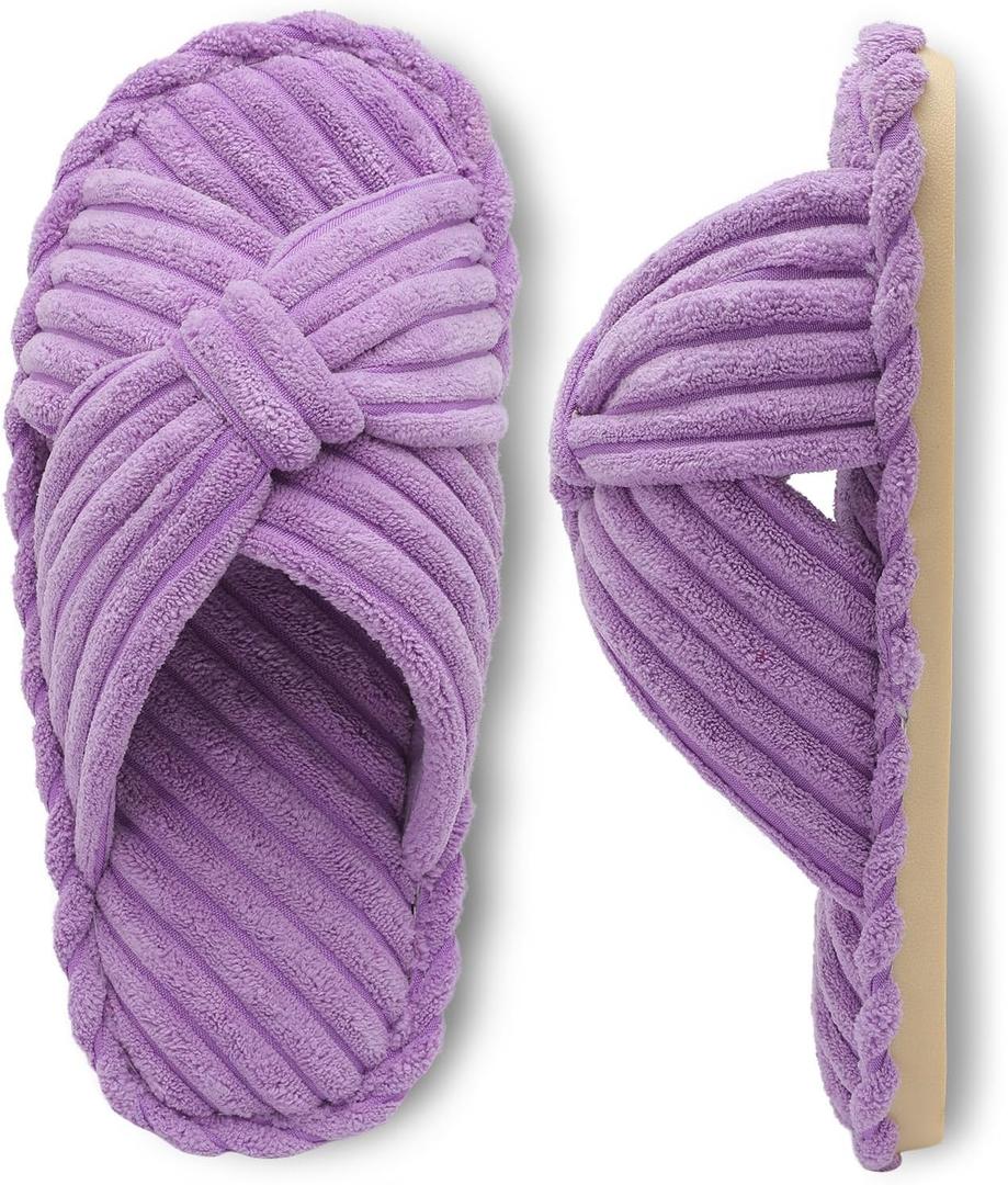 JIASUQI Women's Purple Faux Fur Criss Cross Open Toe House Slippers for Women (Purple)