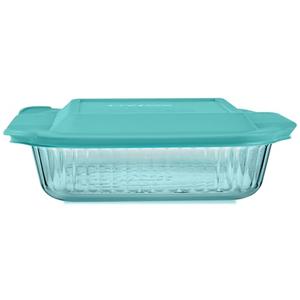 Pyrex Colors Tinted (8"x8") Tinted Glass Baking Dish with BPA-Free Lid, Oblong Bakeware Glass Pan For Casserole & Lasagna, Dishwasher, Freezer, Microwave and Pre-Heated Oven Safe, Aqua