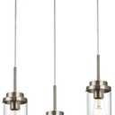 MELUCEE Kitchen Pendant Lighting Over Island 3 Lights Linear Chandelier Brushed Nickel Finish Dining Room Light Fixtures Ceiling Hanging Lamp with Clear Glass Shade, 20.5 Inches Length, 3 Lights-1 Pack Linear