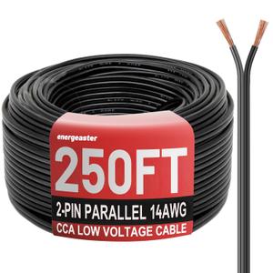 Electrical Wire 2 Conductors Black Cable Hookup LED Lighting Strips Flexible Wire Outdoor Extension Cord 14 Gauge Copper Clad Aluminum Wire Low Voltage Cable(14AWG 250FT)
