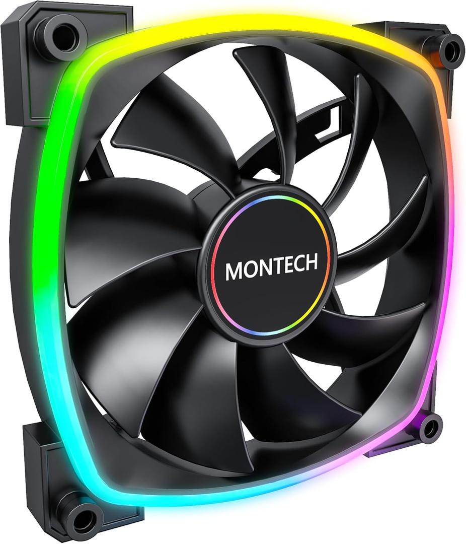Montech AX 140 ARGB Fan  1600PWM, High-End Durability, Silent Performance, and Stunning ARGB Design (140mm, Black)