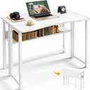 Huuger Folding Desk with Storage Shelf, 31.5 Inch Foldable Computer Table for Small Spaces, Space Saving Sofa Table for Couch, Writing Work Office Computer Desk, Easy to Fold, White