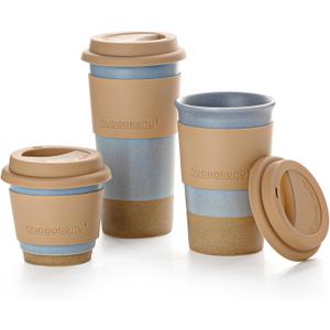 Nucookery Ceramic Travel Coffee Mug Set, Coffee Tumbler with Silicone Lid and Non-Slip Sleeve, Unique To Go Mug, Gifts for Women & Men, Microwave Safe Cappuccino, Tea, Latte, Iced-Coffee Cups, Blue