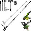 58" Stand Up Weed Puller Tool with Long Handle, 2 in 1 Manual Weeder & Garden Hoe, 4-Claw Steel Head Weed Remover with Gloves for Yard Lawn Patio Garden