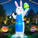MICOCAH 8FT Easter Inflatables Outdoor Decorations Blow Up Bunny Painting Eggs Built-in LED Lights, Happy Easter Decorations Inflatable Bunny for Indoor Yard Garden Lawn Holiday Party Decor