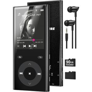 90GB MP3 Player with Bluetooth 5.3, Music Player with 2 TF Card Slots, 2.4" Color Screen, Touch Buttons, MP3 Player for Kids Built-in Speaker, HiFi Sound, Supports up to 256GB, Earphones Included