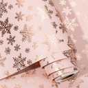 Burymento Christmas Wrapping Paper, Pink Stereo Hot Rose Gold Snowflake Design Gift Wrapping Paper Suitable for Christmas, Mini Roll (17 Inch X 32.8 Feet)