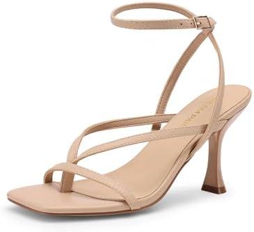 DREAM PAIRS Women's Low Kitten Heels Strappy Design with Lace Up Open Square Toe Thong Ankle Strap Shoes Fashionable Sexy Sylvestra Heeled Sandals for Dressy Occasions Size 7.5